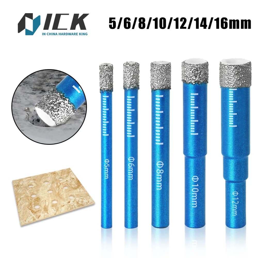 Diamond Brazed Dry Drilling Bit Porcelain Cup Saw Ceramic Marble Granite Tile Hole Opener Hole Saw Cutter 1Pc 5-16mm Round Shank