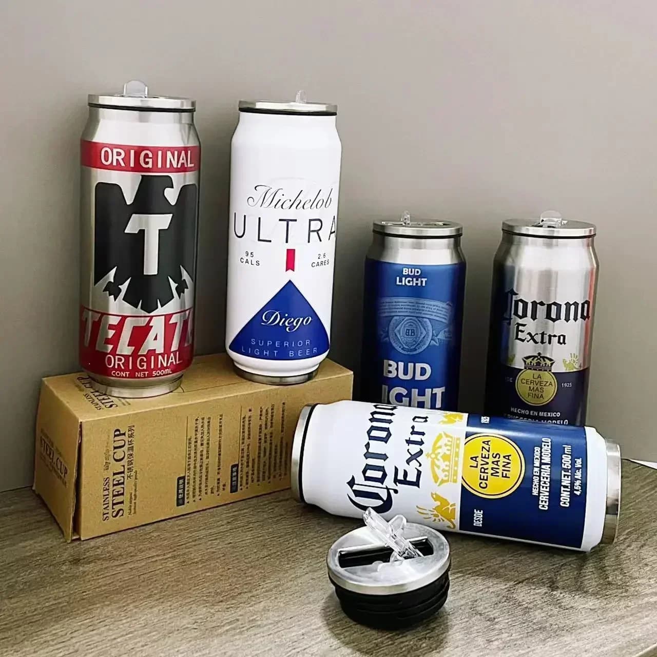304 Stainless Steel BEER Cold Keeper Drinkware Garrafa Térmica 500ML Thermos with Straw Cola Can Termos Para Cafe Beer Bottle