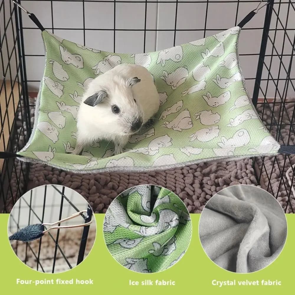 3 Size Double-sided Guinea Pig Hammock Ice Silk Skin-Friendly Hamster Hammock 4 Hooks Hanging Small Pet Supplies