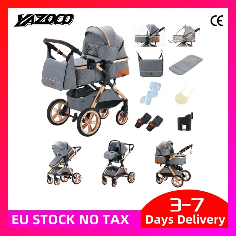 Lightweight 3-in-1 High Landscape Baby Stroller Travel System with One-Hand Folding Feature - Includes Bassinet & Car Seat Frame Baby Items