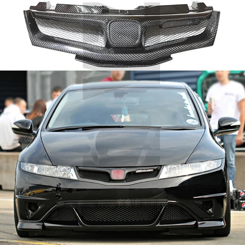 For Honda Civic FN FK FN2 TYPE R 2006 2007 - 2012 Real Carbon Fiber Front Grille Mu-gen Style FPR(Unpainted) Grilles