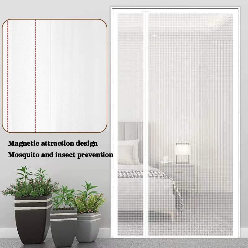 White side opening mosquito proof door curtain, magnetic suction design, invisible mosquito proof, no drilling installation