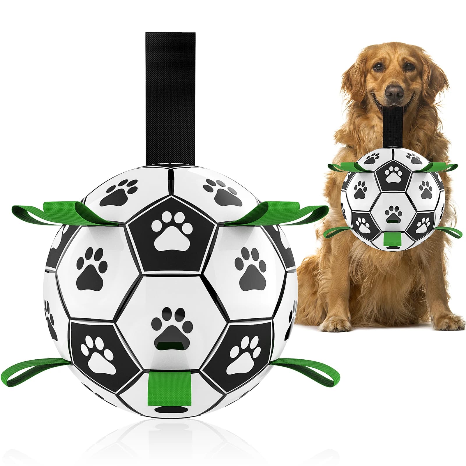 Dog Soccer Ball with Straps, Interactive Fetch & Tug Toy for Medium Dogs, Outdoor Herding & Water Toy