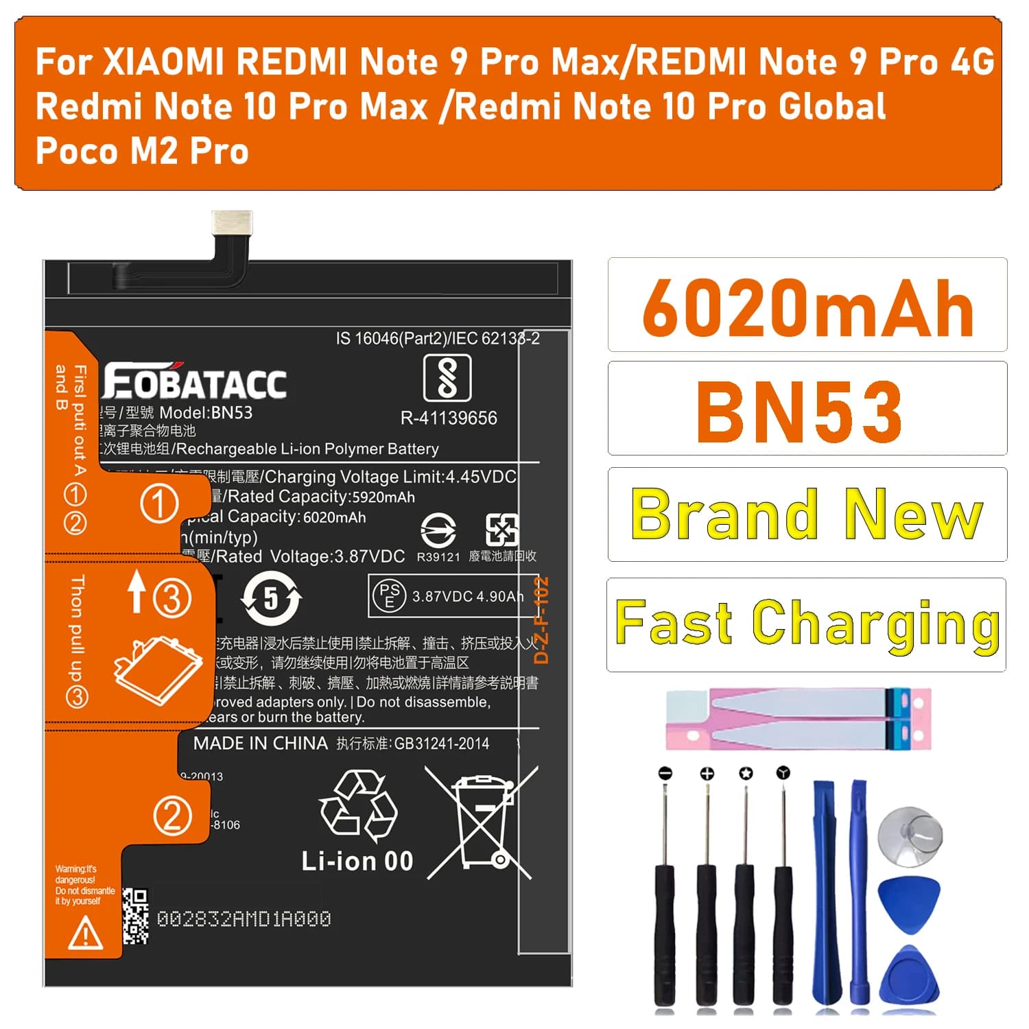 100% Original 6020mAh BN53 Battery for Xiaomi Redmi note 10 Pro global / note 9 Pro global replacement Batteries Fast Shipping