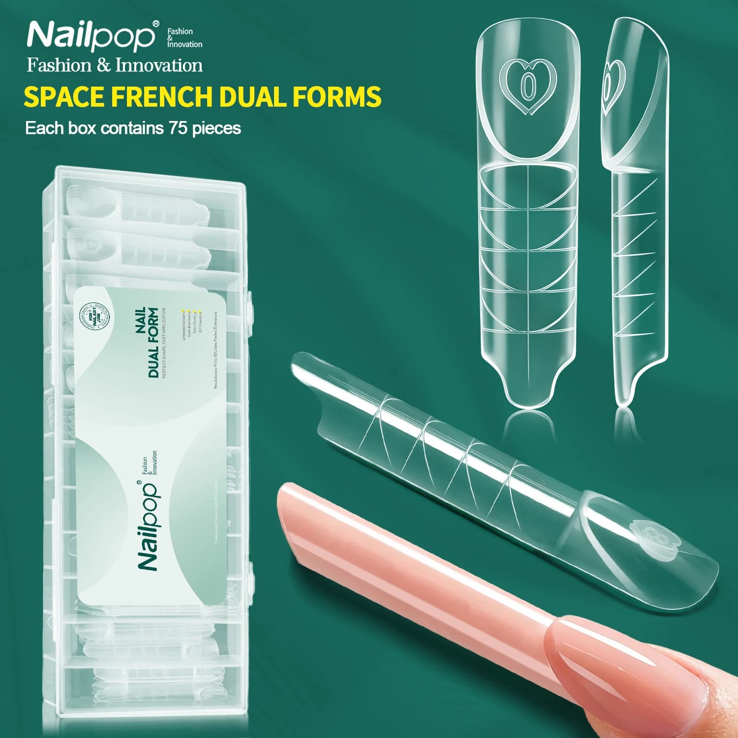 Nailpop Space French Dual Forms 15 Sizes Clear Reusable Dual Molds Nail For Gel Nail Art Specialist Salon Home DIY 60/75/150pcs
