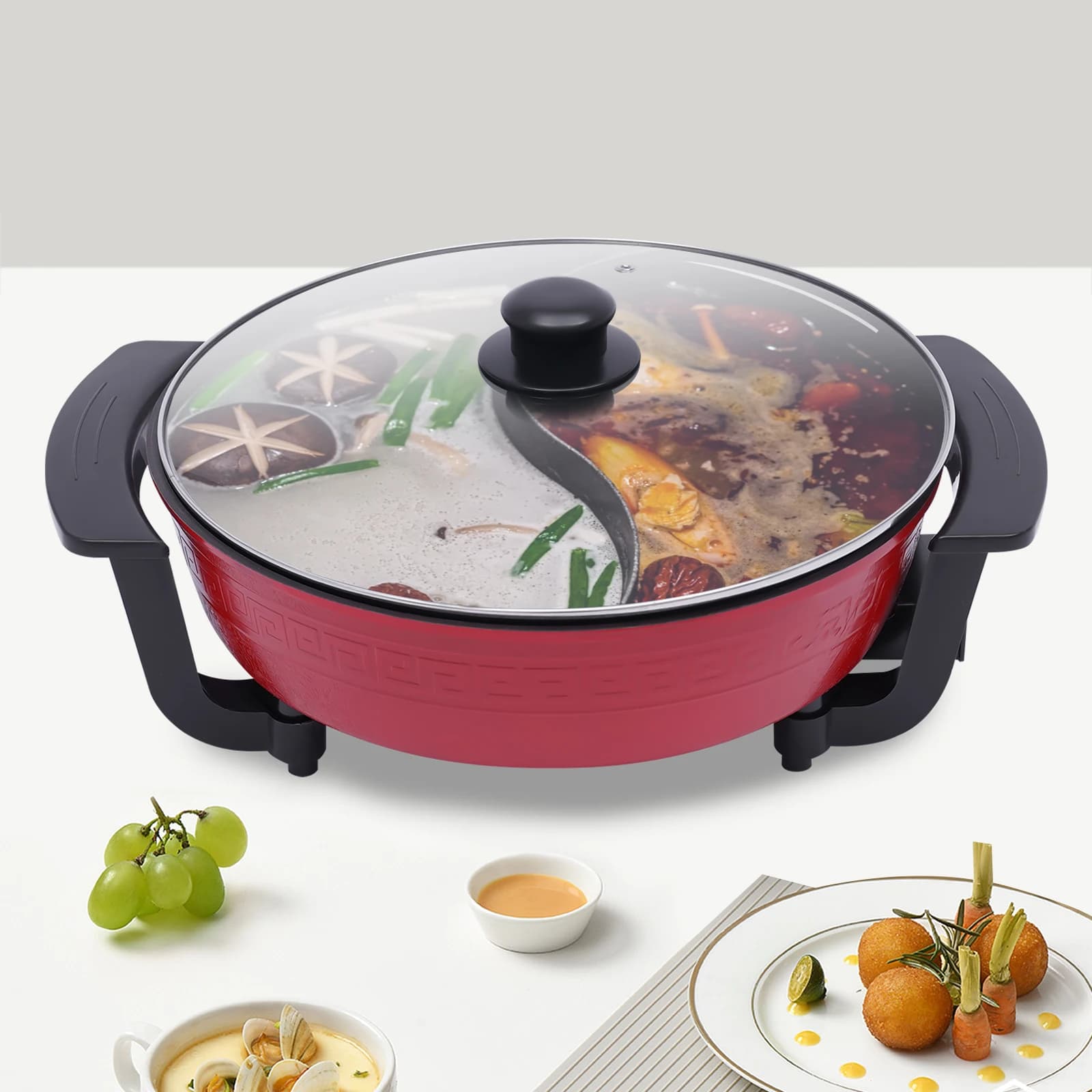 1360W Household Hot Pot 6L 5-Temp Adjustment Non-Stick Electric Hot Pots for Family Gathering