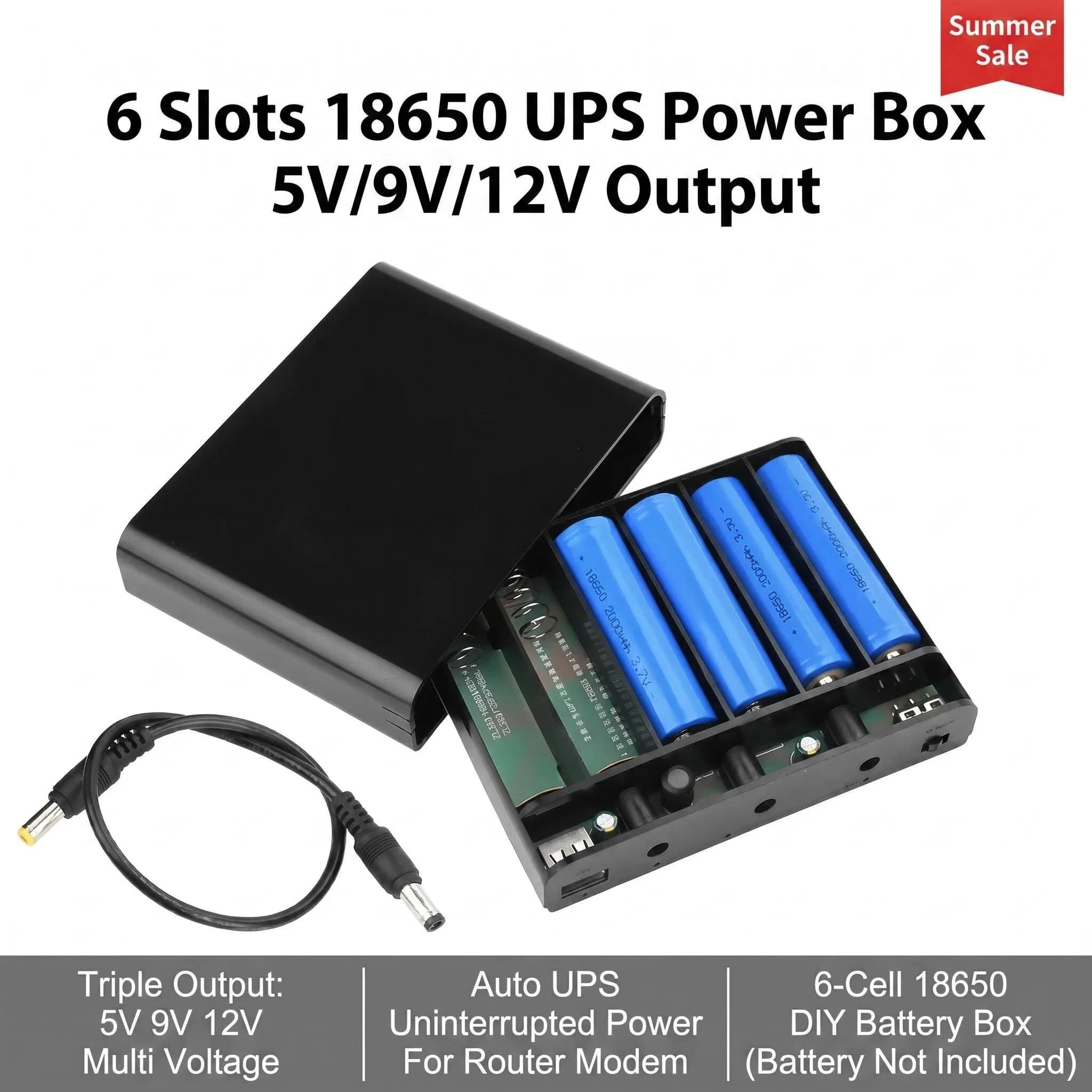 DC UPS 5V 9V 12V Output 6x 18650 Battery  Uninterrupted Power Supply DIY Power Bank Box for House Router Cellphone Tablet Modem