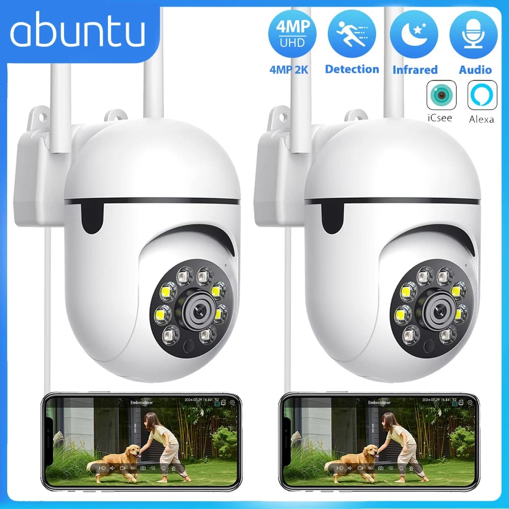 2PCs PTZ Wifi Security Cameras 4MP 2K Mini Surveillance Camera Night Vision Human Detection 24/7 Recording ICSEE APP Auto Track