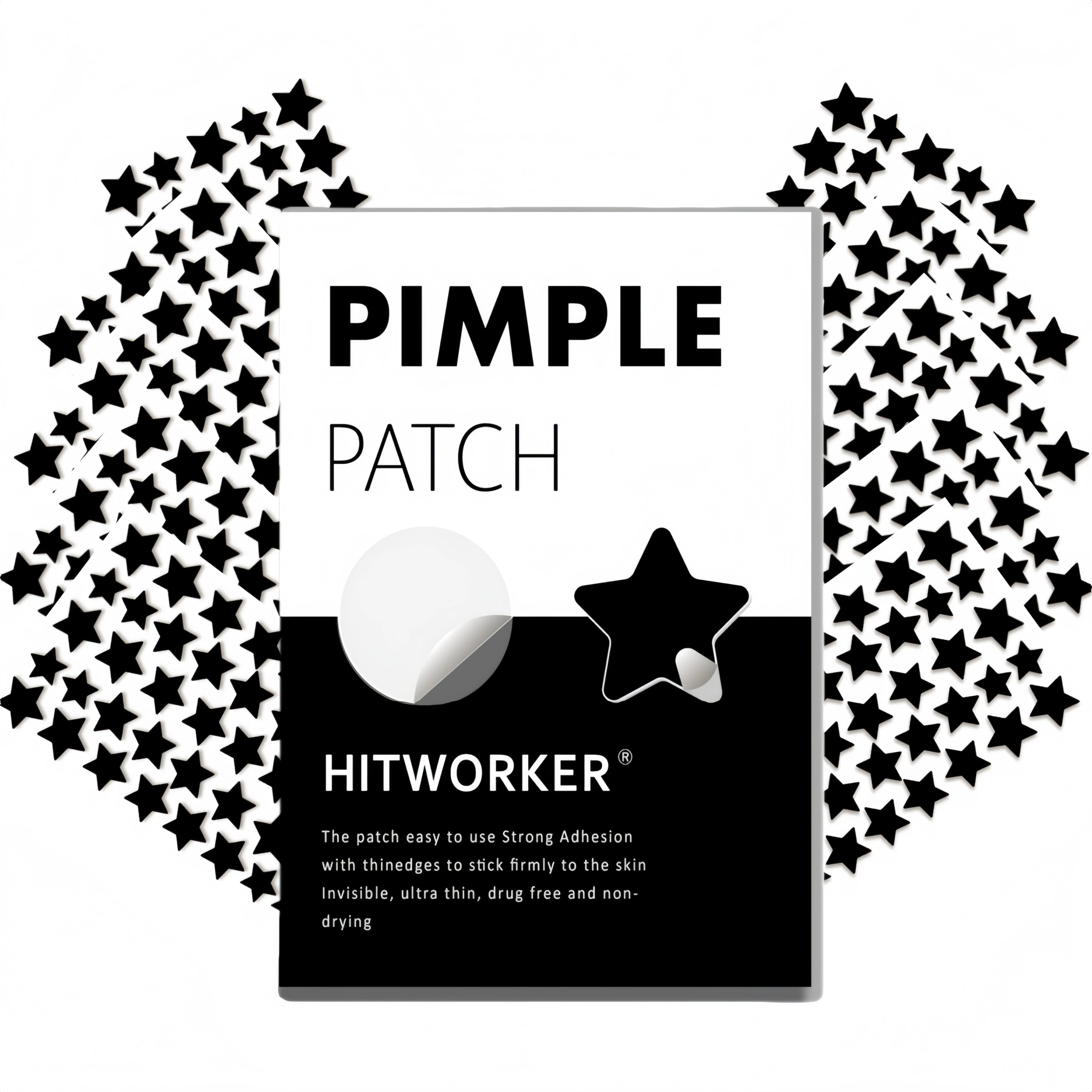 Black star shaped hydrocolloid acne patch 400 tablets/box, non irritating absorption acne patch, effectively removes secretions