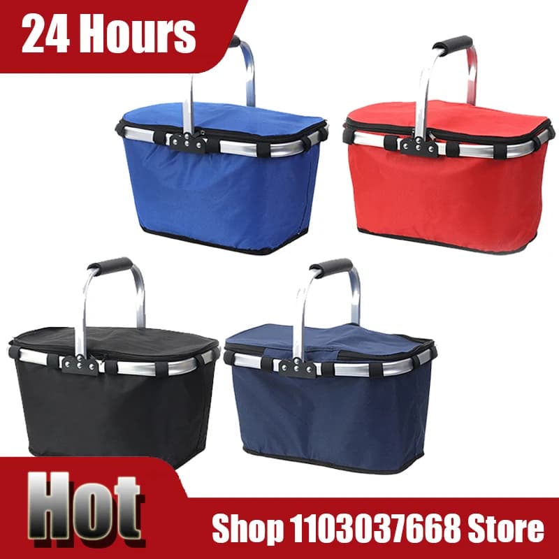 Picnic Basket Outdoor Ice Pack Foldable Insulation Bag Portable Shopping Basket With Lunch Box Fast Food Takeaway Insulation Bas