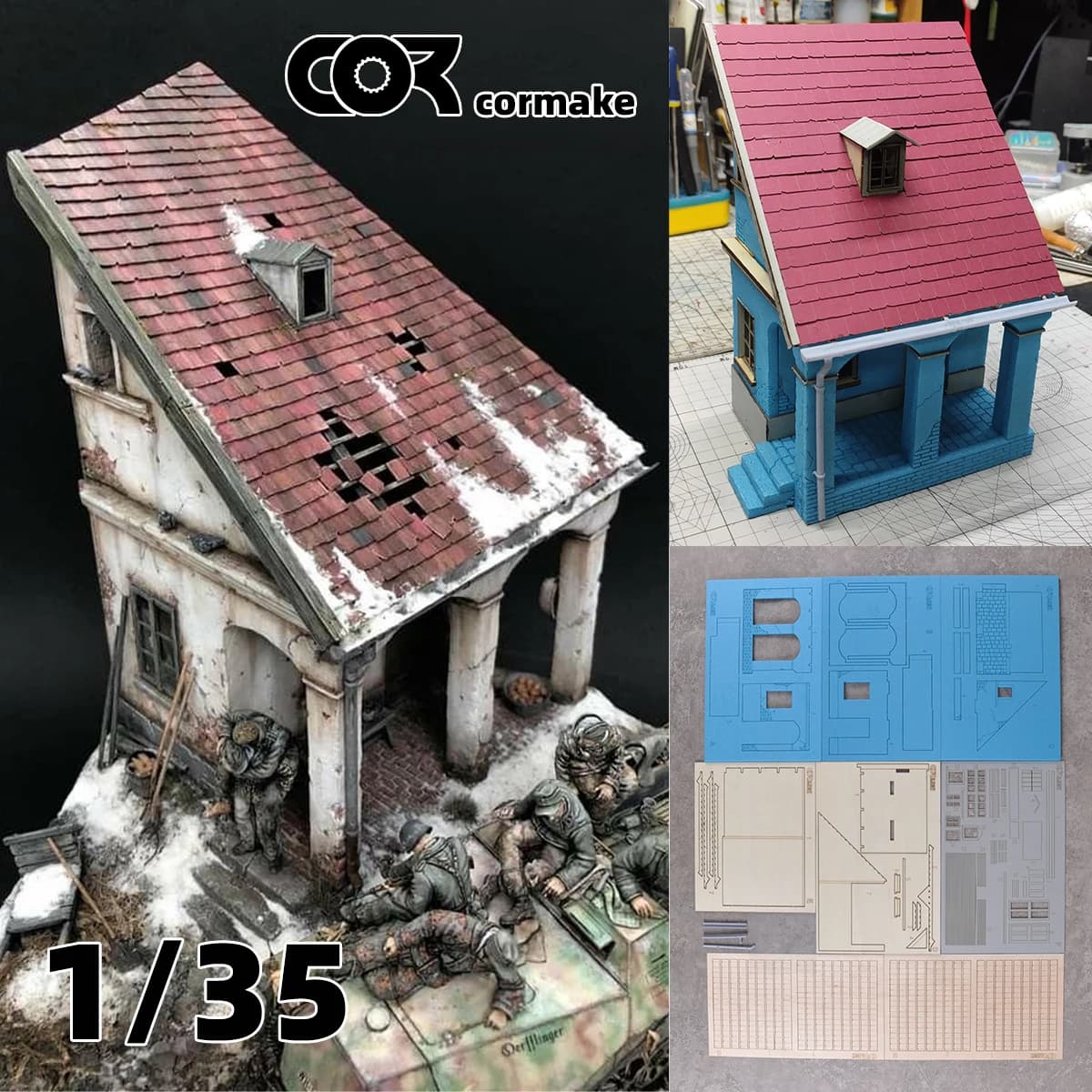 Assembly Architectural sand table Europe building house shop home Multi-storey residential cafe diorama Scale model kit 1/35
