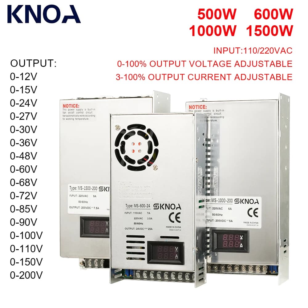 500W 600W 1000W 1500W Adjustable Power supply 0-12V 15V 24V 27V 30V 36V 48V 60V 72V 85V 90V 100V 110V 150V 200V Ac / Dc Smps LED