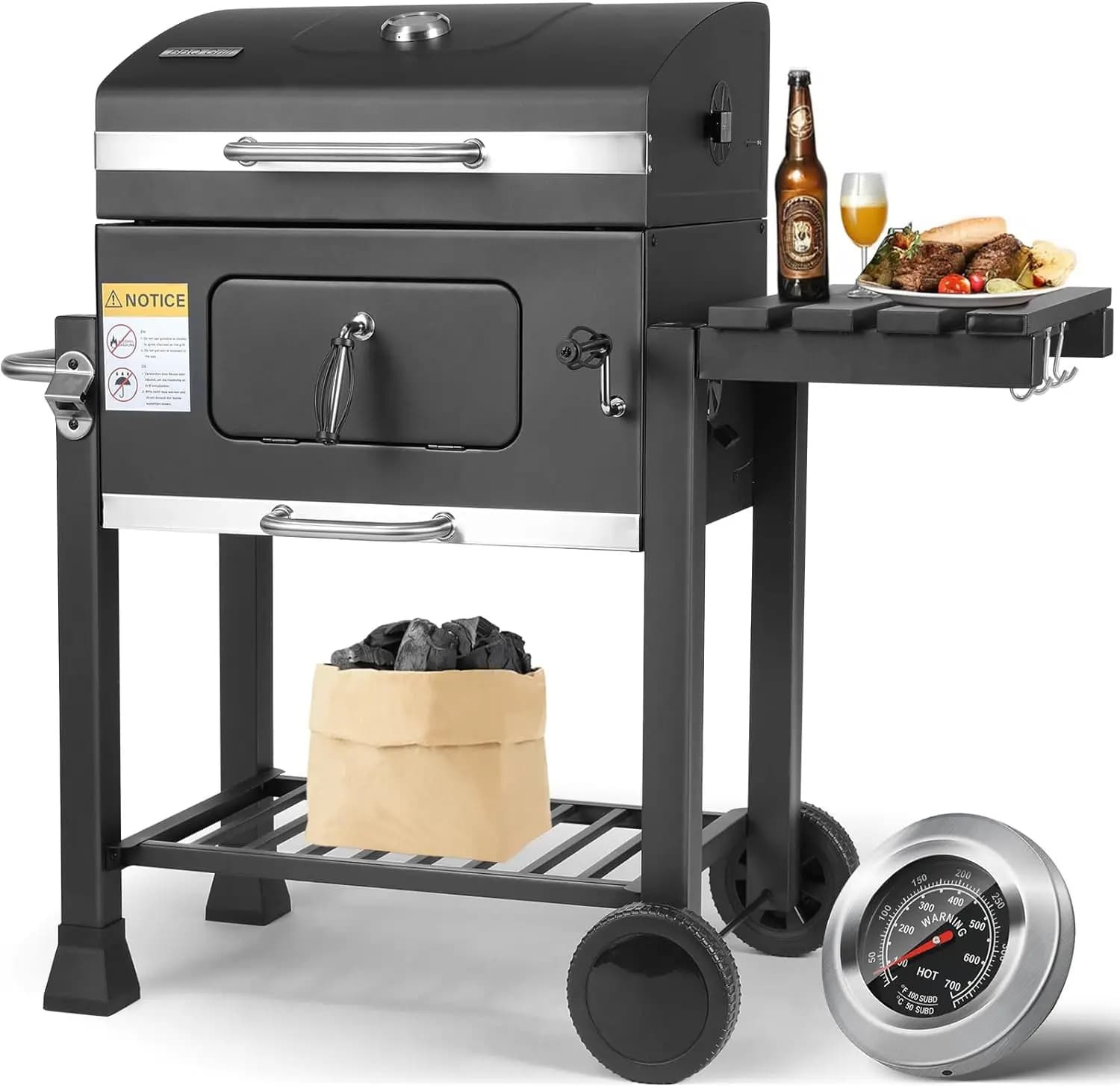 5~10 People BBQ Camping Charcoal Barbecue Stove 2 Wheels Luxurious Configuration Family Garden Outdoor Home Barbecue Grill