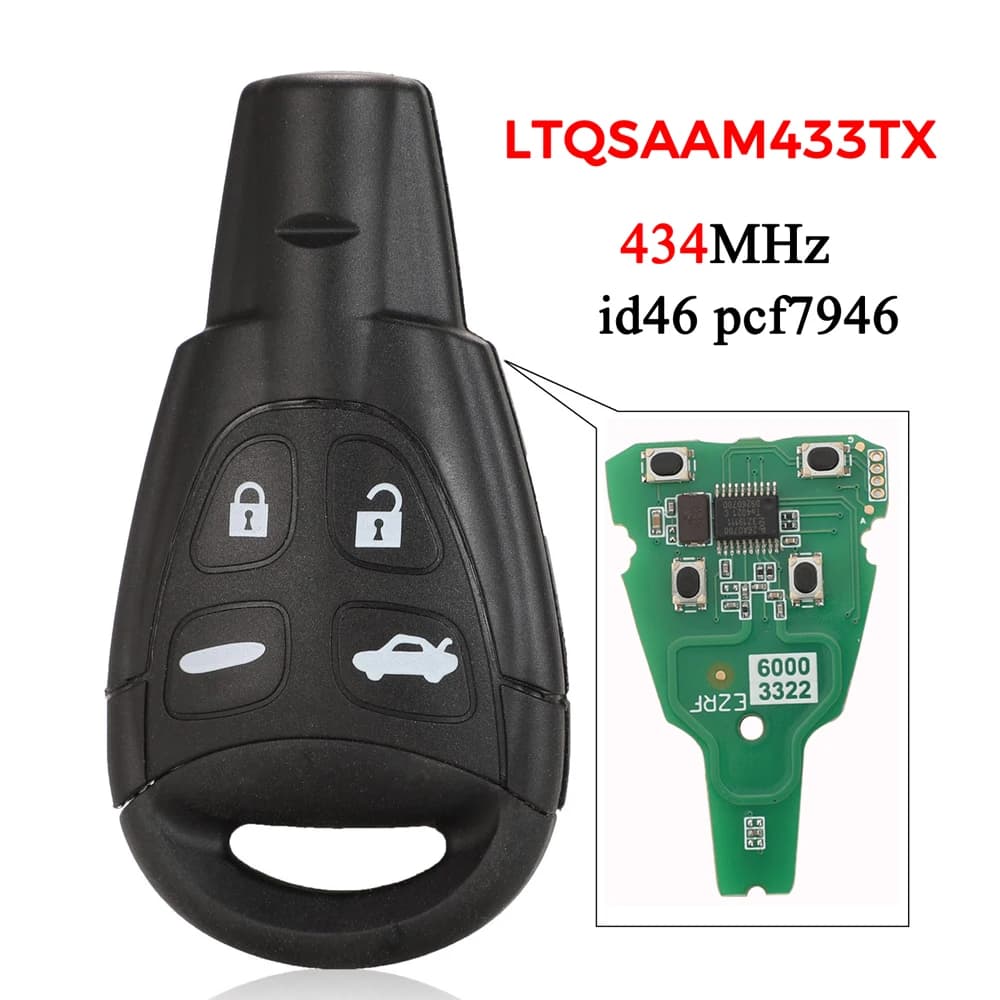 Jingyuqin LTQSAAM433TX Replacement 434MHz For SAAB 9-3 9-5 2003-2010 id46 PCF7946 Chip Smart Remote Car Key Fob 4 Buttons