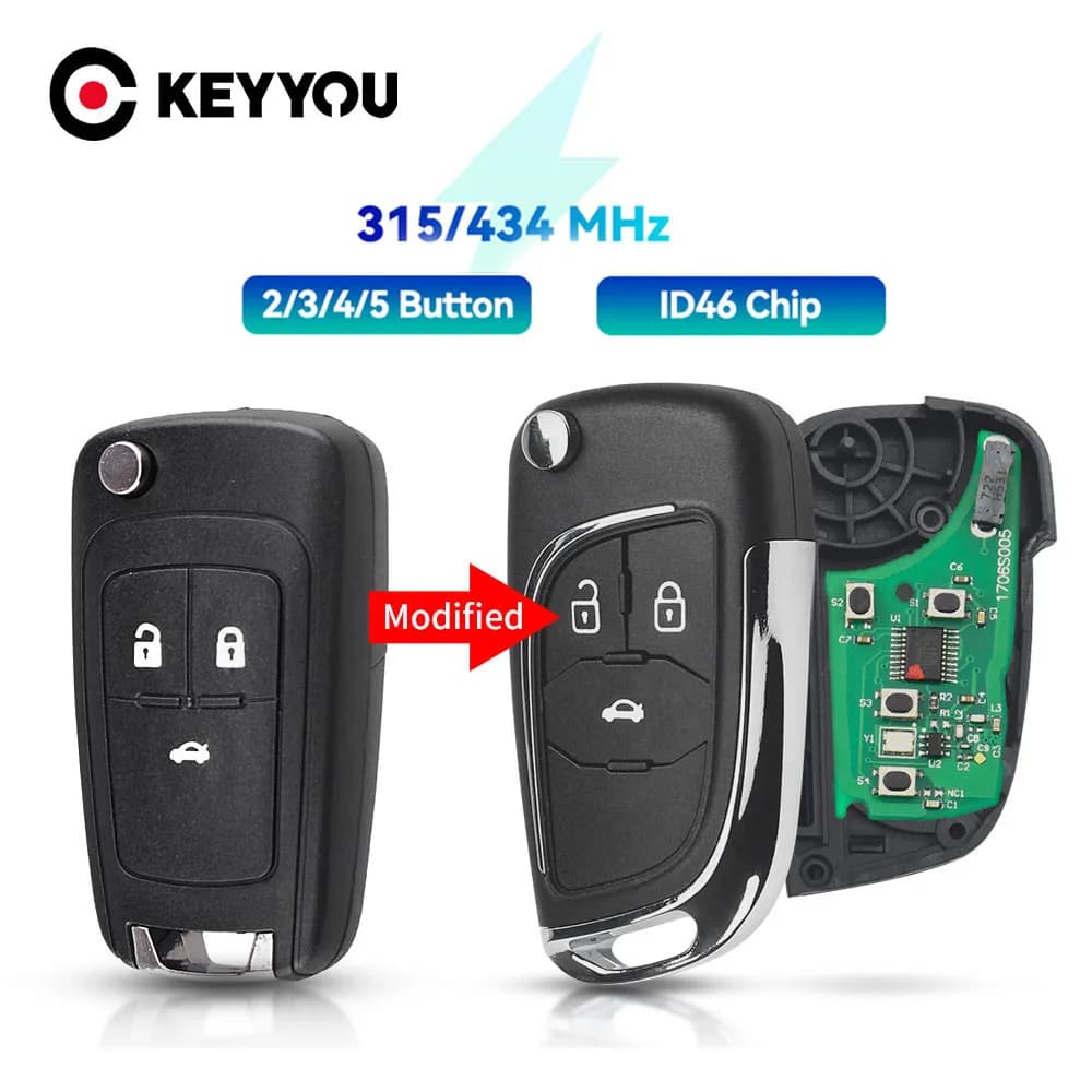 KEYYOU For Buick For OPEL VAUXHALL Astra J Corsa E Insignia Zafira C 2009 - 2016 Modified Remote Key 315MHz/433Mhz ID46 Chip