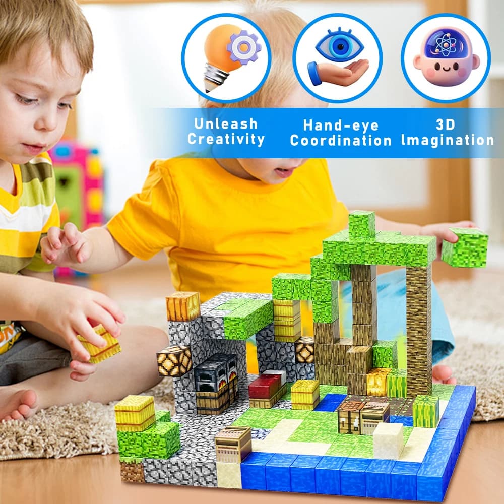 Magnetic Blocks-Build Mine Magnet World Set for Boys & Girls Age 3+, Sensory Toys for Toddlers Gifts Construction Toys
