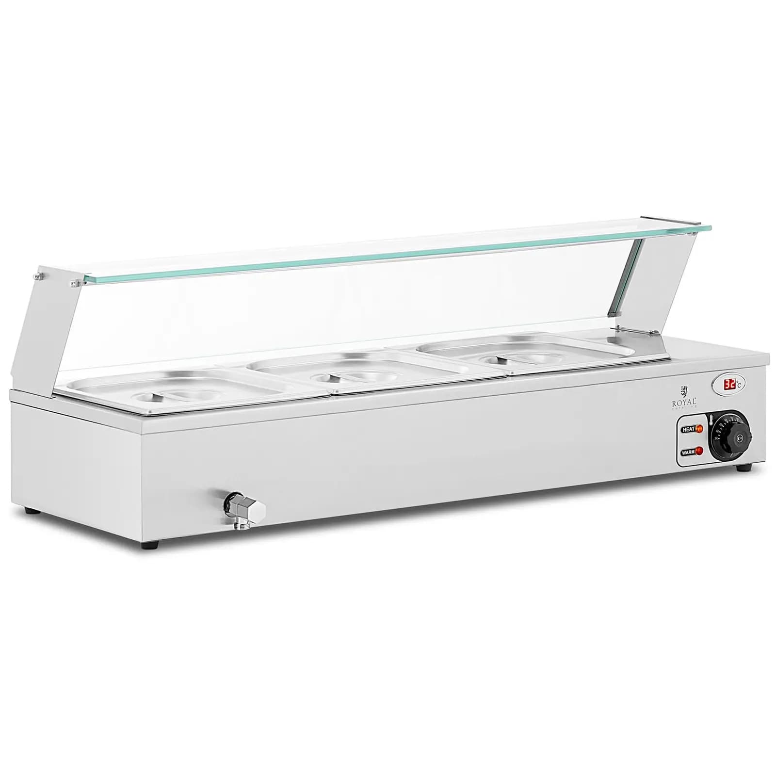 Bain Marie 2,000 W 3 GN 1/2 Leeresztőcsap Üvegfedél - Ételmelegítők by Royal Catering