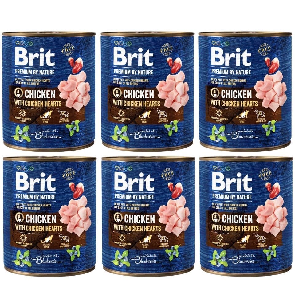 BRIT Premium by Nature chicken, hearts 6 x 800 g csirke és szív