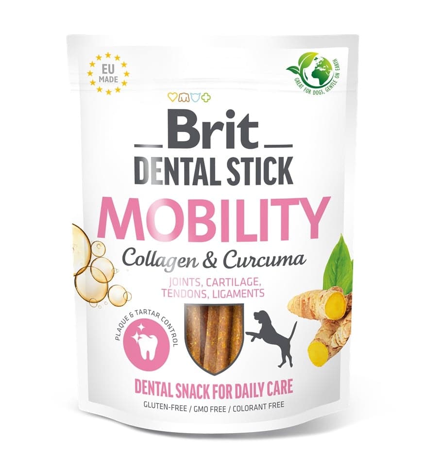 BRIT Dental Stick Mobility kurkuma és kollagén 251 g fogápoló finomság kutyák számára, amely támogatja a mozgékonyságot
