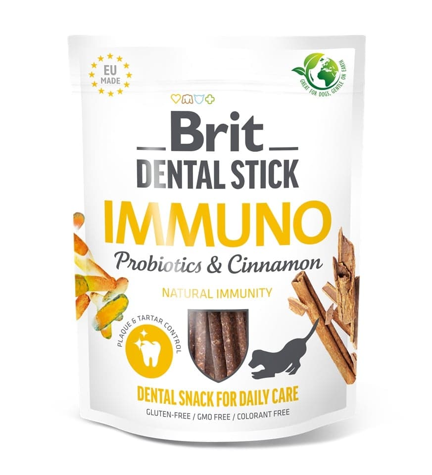 BRIT Dental Stick Immuno probiotikumok és fahéj 251 g fogászati jutalomfalat kutyák számára, amely támogatja az immunitást