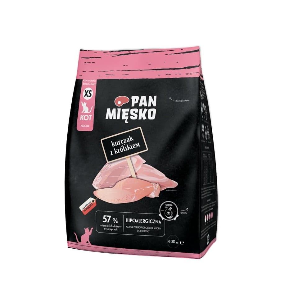 PAN MIĘSKO Csirke nyúllal kölyök macskáknak XS 400 g