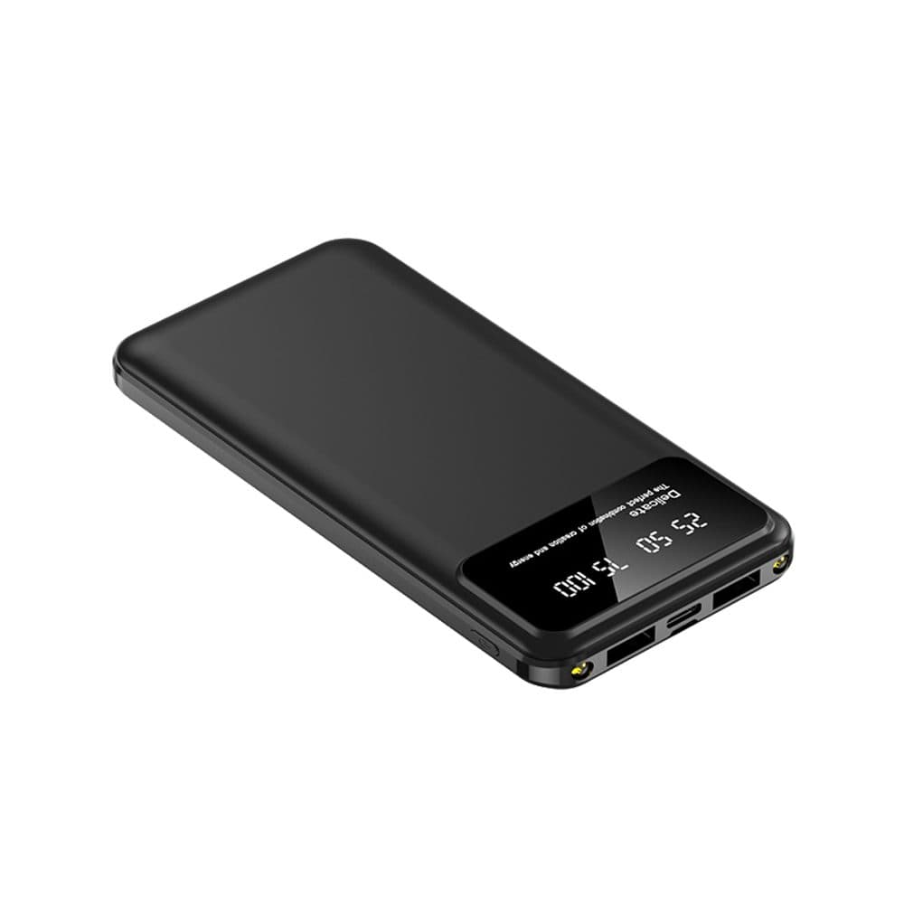 Powerbank 10000mAh, 2x USB, 1x USB-C, LED világítással, fekete színű