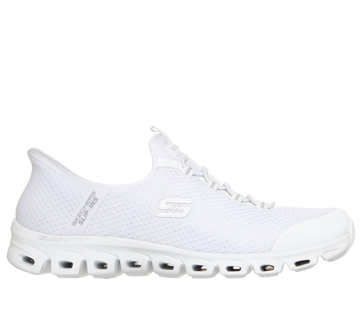 Skechers női Slip-ins: Glide-Step - Pursuit Shoes cm FEHÉR / EZÜST, Méret 35, Vegan, Mosógépben mosható