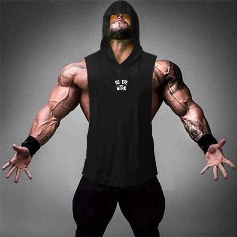 Muslceguys Férfi Ujjatlan Tanktopok Kapucnis Felsők Streetwear kapucnis pulóverek Sportoláshoz Edzőruházat atléták cm fekete