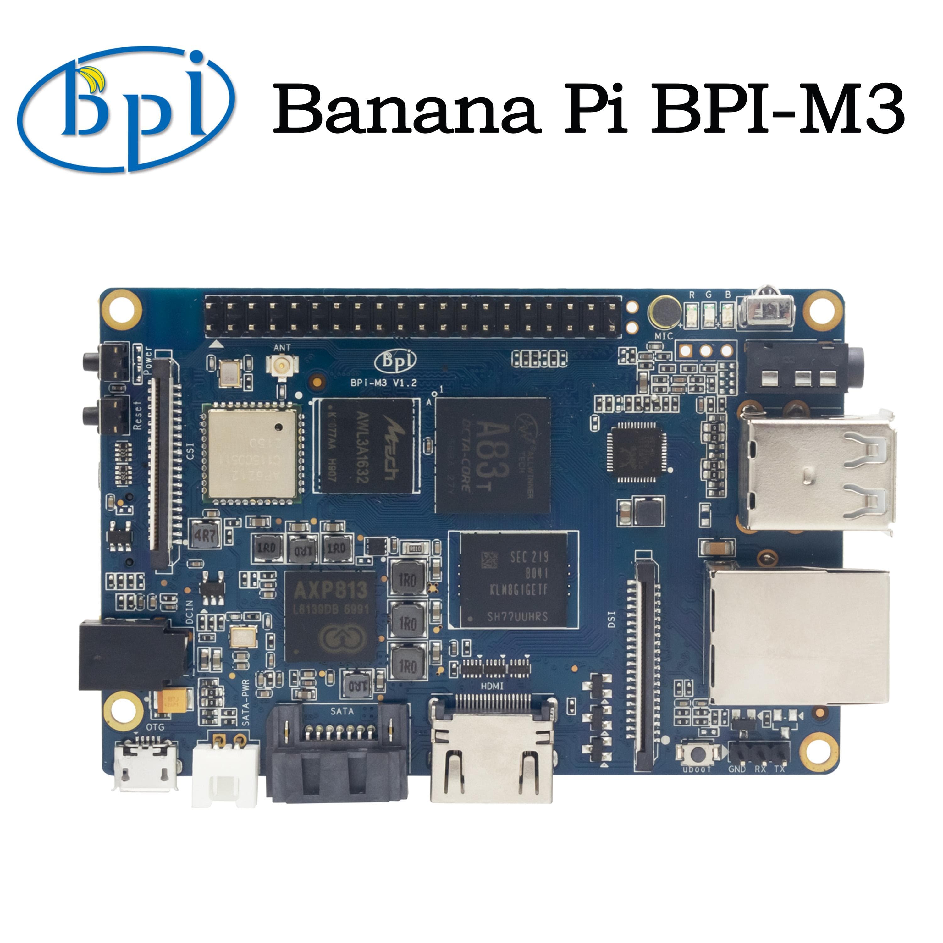 Banana pi BPI-M3 allwinner a83t nyolcmagos Cortex-A7 2gb lpddr3 8gb emmc com wifi bt apoio ssd-cartão sata 2.0 mipi dsi csi ir