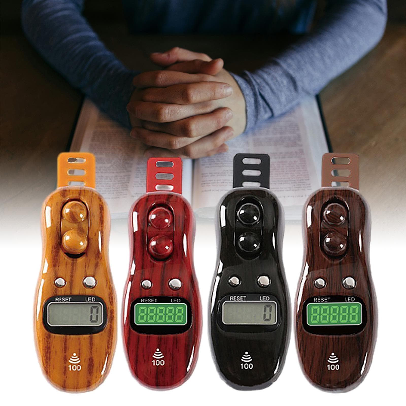 Modell 3003s elektromos gyűrűs rózsafüzér digitális ujjalj számláló hangjelzéssel LED digitális Tasbeeh stresszoldó kütyü barna