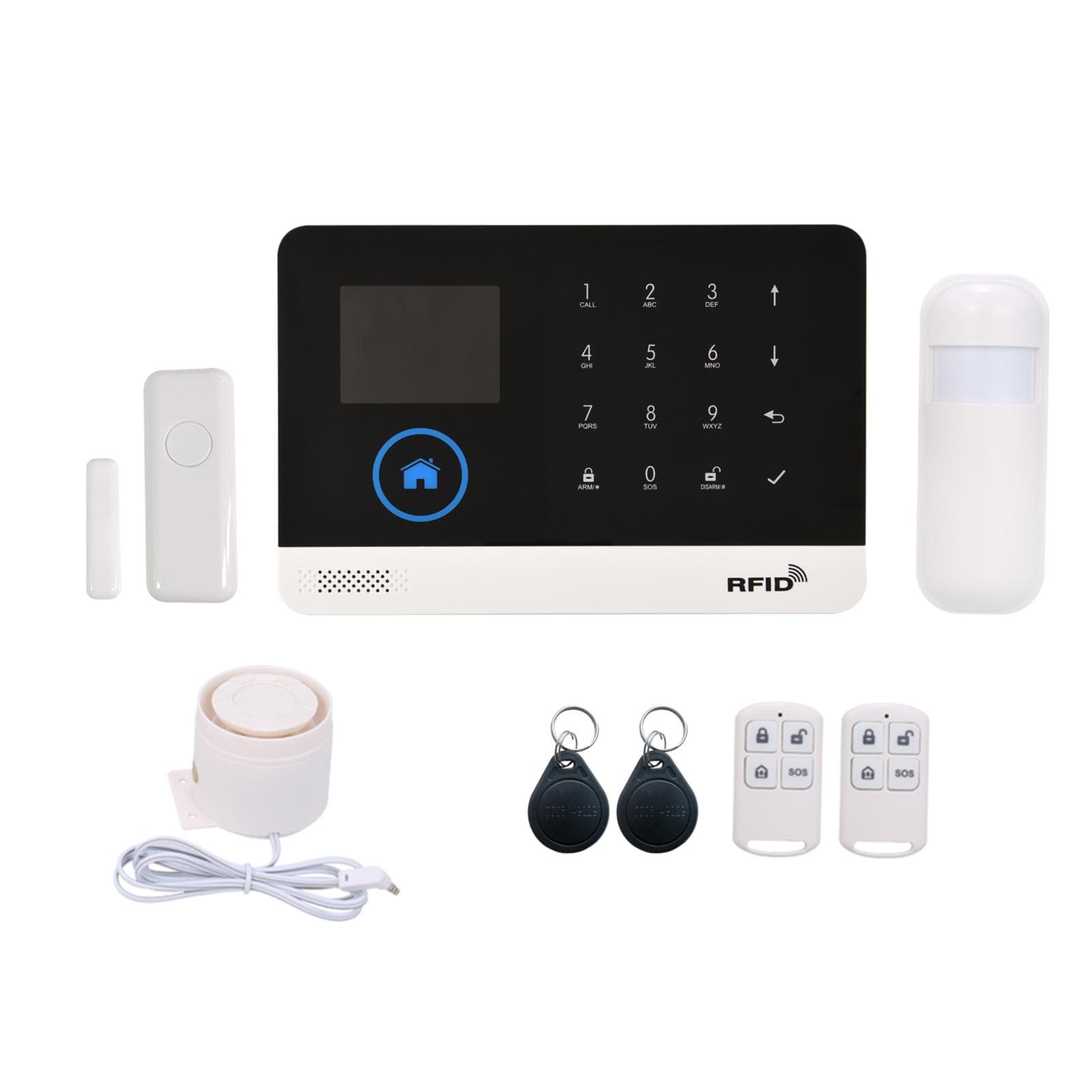 433MHz vezeték nélküli WIFI + GSM automatikus tárcsázó riasztó biztonsági rendszer LCD kijelző ajtó érzékelő PIR mozgás fehér/fekete