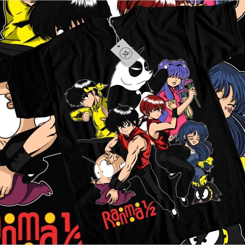 Trendi Nyári Cosplay Semleges Fekete-Fehér Sampon Rumiko Póló Takahashi Ranma 1/2 Lány Kawai Vicces Fekete Póló Minden Méret cm
