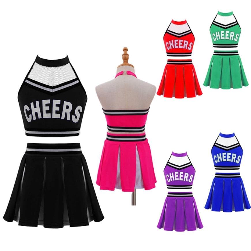 Girls Cheer Leader iskolai jelmez egyenruha Gyerekek Pomponlány Crop felső kockás szoknya ruhával Halloween cm királykék szín