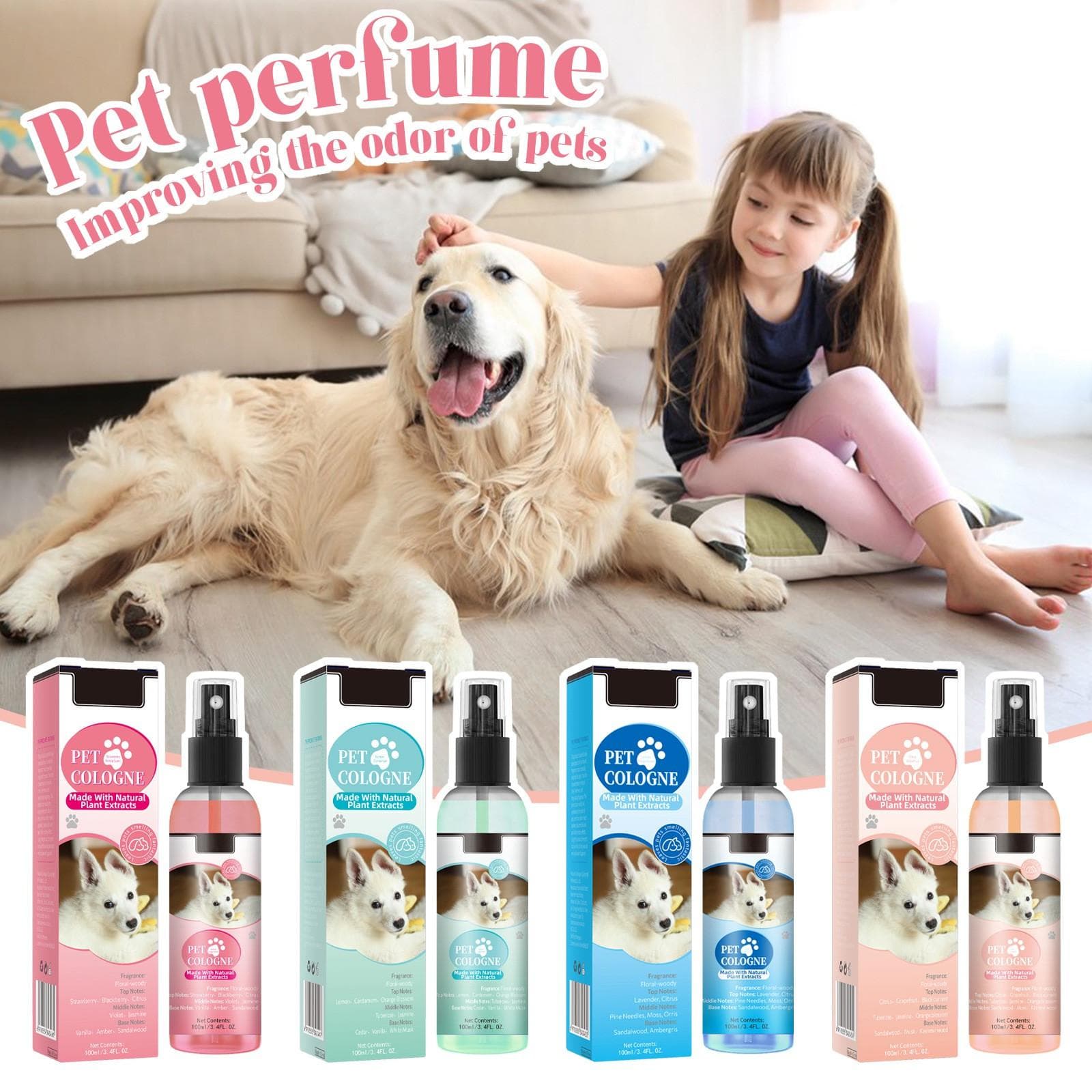 Kutya spray, kondicionáló és szag, kutyaszag eltávolító parfüm, minden szőrtípushoz, 100 ml/3,4 OZ