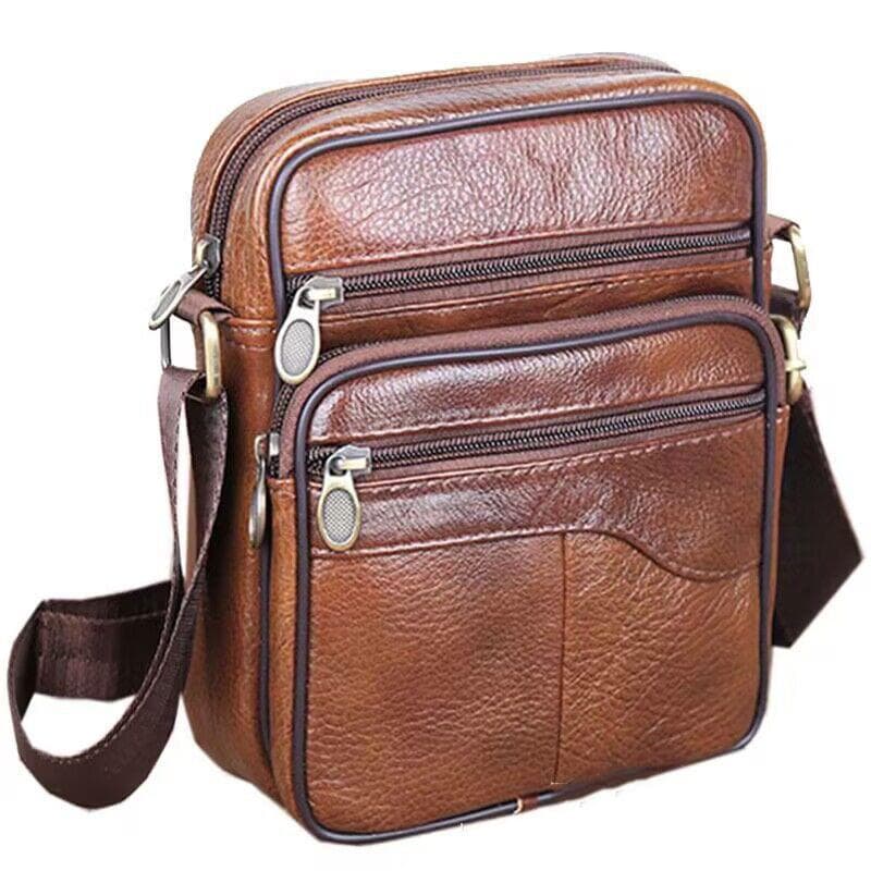 Férfi valódi bőr kereszttestű válltáskák Kiváló minőségű Tote Fashion Business Man Messenger Bag bőrtáskák fanny pack barna