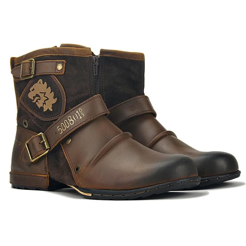 Férfi Cipők Csizmák Meleg bőr Vintage Motoros Férfi Csizmák Lovaglás Retro Fém csat Férfi Boka Csizma cm barna