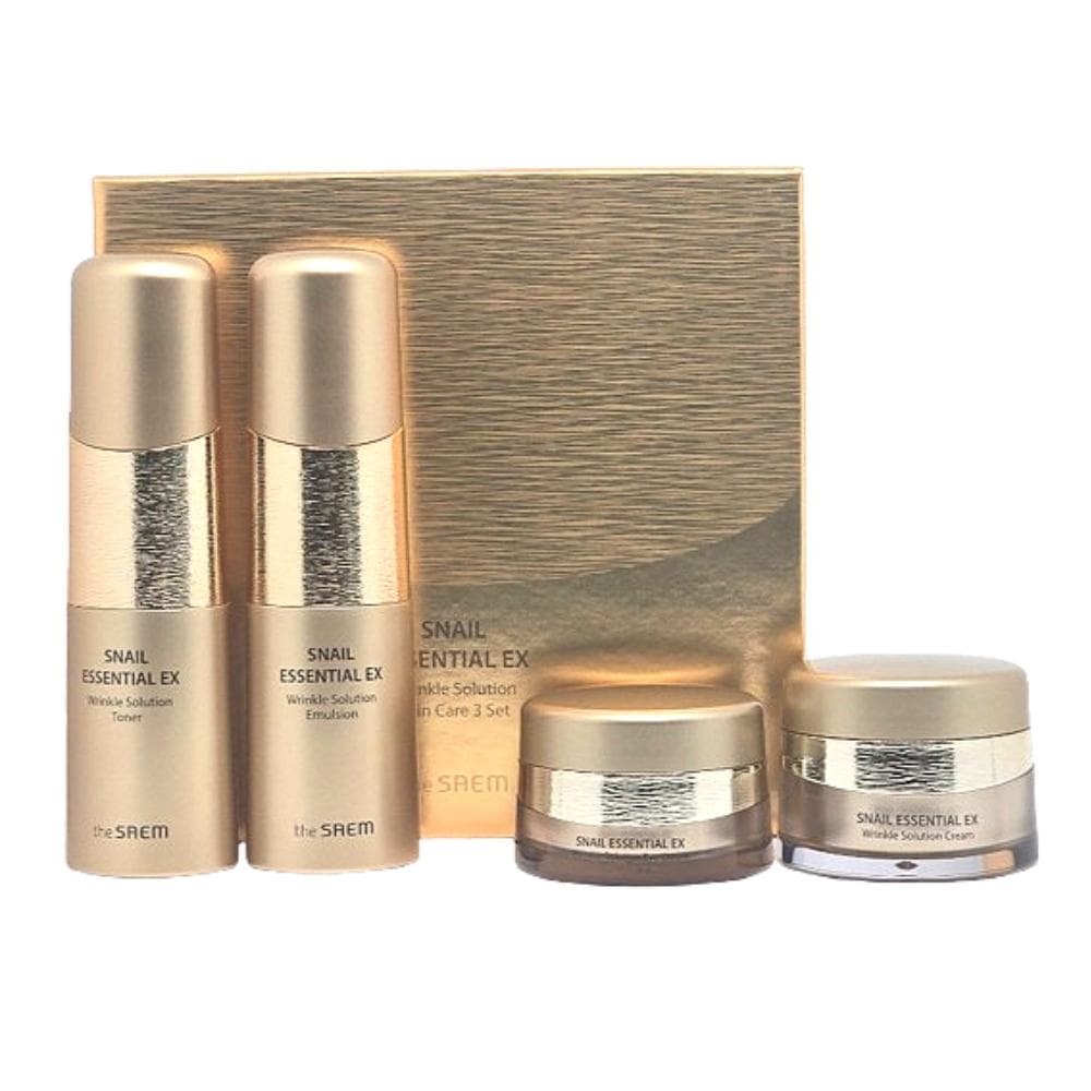 The Saem Snail Essential EX Ráncfeltöltő 3 részes bőrápoló szett – Toner 150ml + Emulzió 150ml + Krém 50ml + Bónusz Szemkörnyékápoló