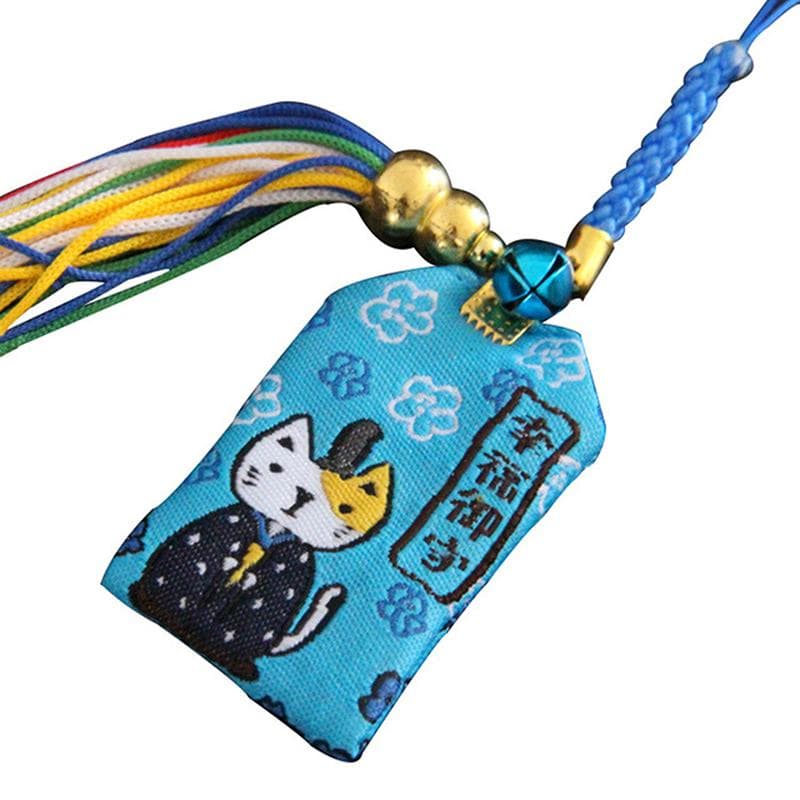 Hagyományos japán omamori ajándék, jó szerencsét biztosító varázslatok az egészségügyi karrierhez, a szeretet biztonságához kék