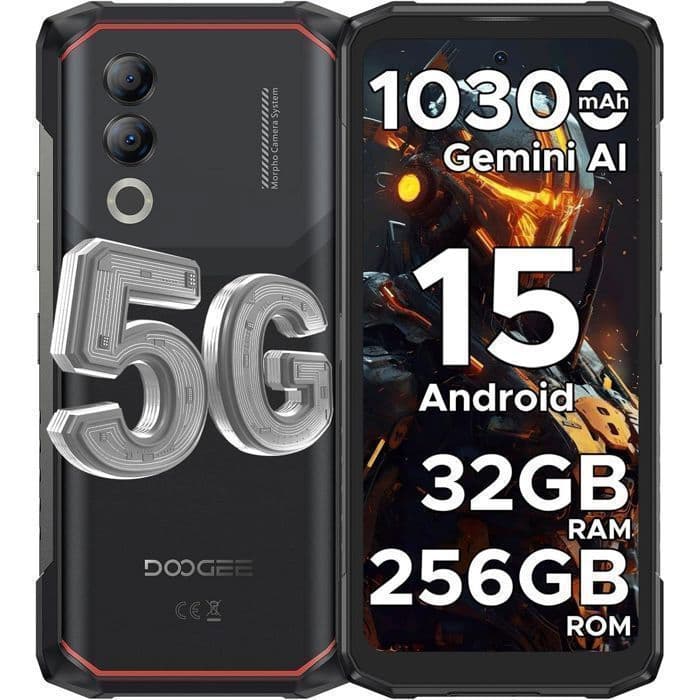 Robusztus 5G okostelefon DOOGEE BLADE 20 Turbo 32GB+256GB/TF 2TB 6.6  10300mAh Hordozható Telefon Törhetetlen 50MP AI Két SIM/NFC Fekete fekete