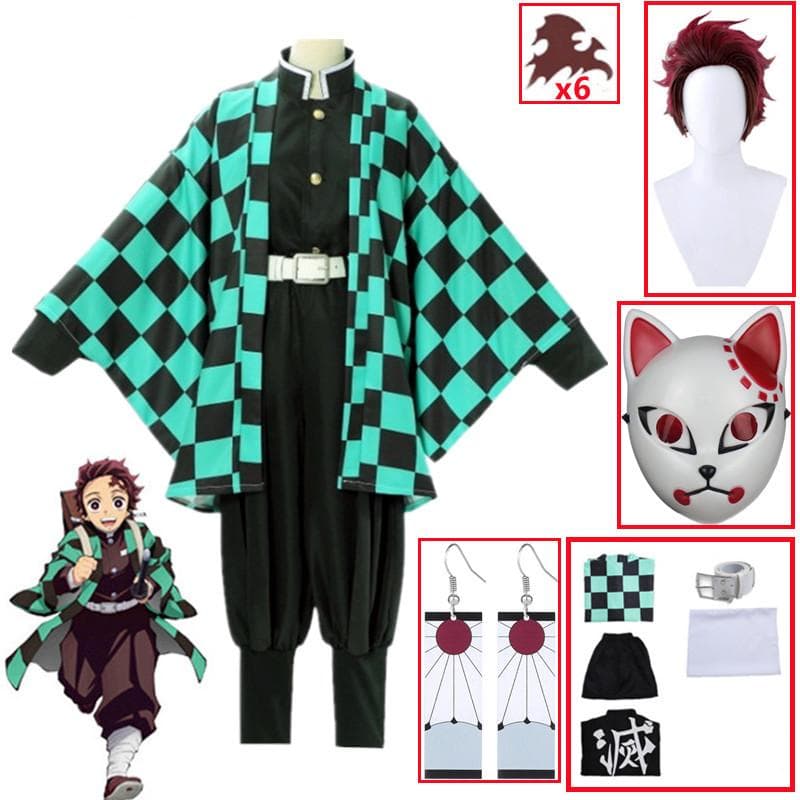 Demon Slayer Kimetsu no Yaiba Tanjiro Kamado Cosplay jelmez Kimonó Köpeny Halloween Party Anime Ruha Egyenruha szett cm