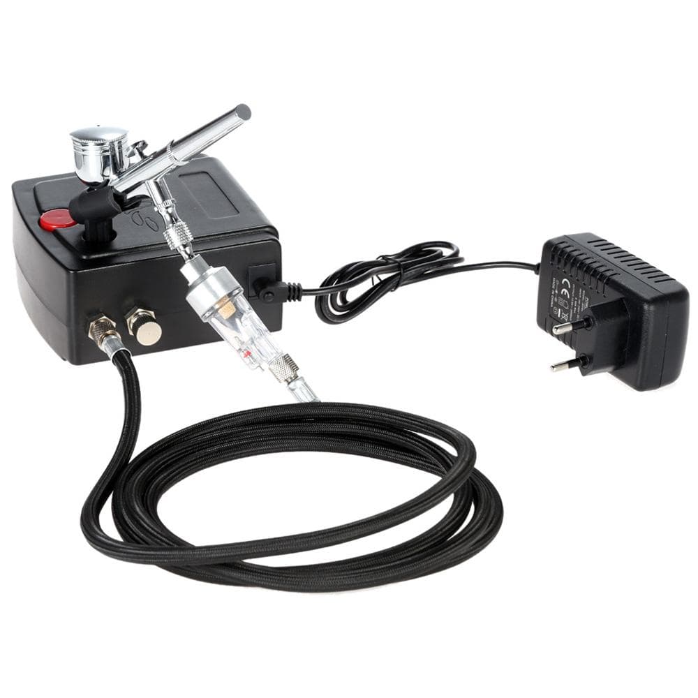 KKmoon 100-250V professzionális gravitációs adagolású, kettős működésű airbrush légkompresszor készlet