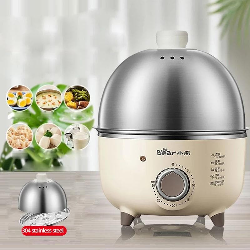 360 W elektromos tojásbojler Reggelizőgép Multicooker Gőzölő Automata Tojásfőzők Otthoni Tojáspuding gőzölős tűzhely időzítővel bézs