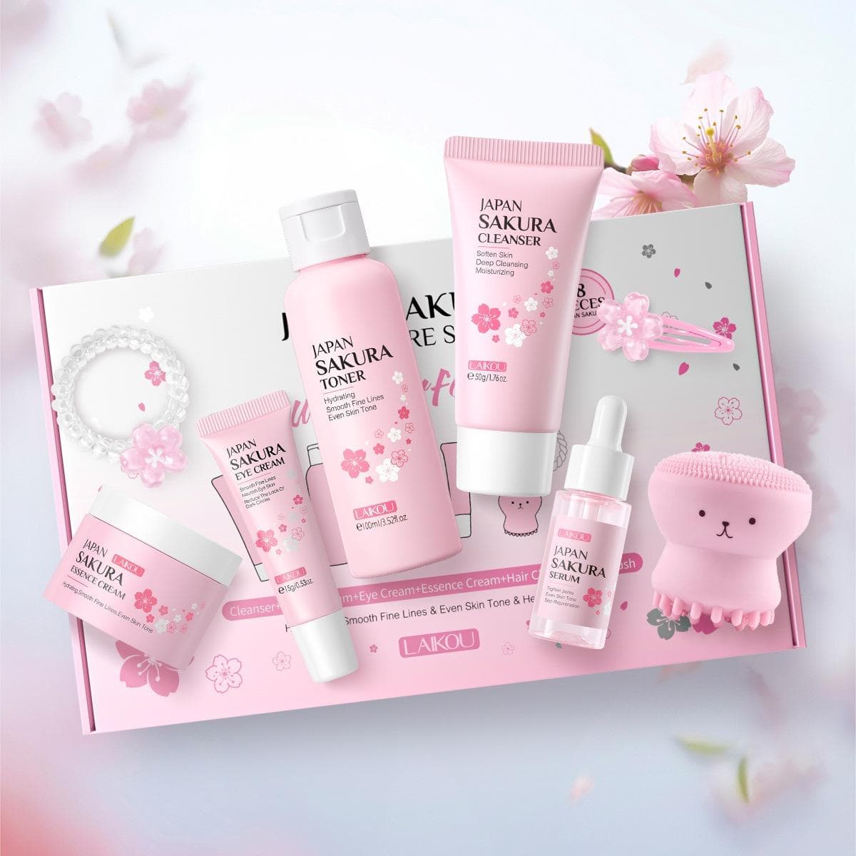 Prémium LAIKOU Sakura 8 részes arctisztító és ápoló szett születésnapi ajándékként