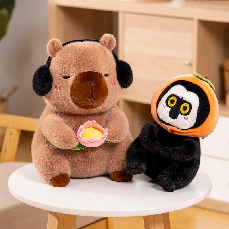 Aranyos Capybara plüssjáték kitömött puha állatok Béke és szerelem Kapybara baba Bolyhos fehér arcú majom játék gyerekeknek játékok
