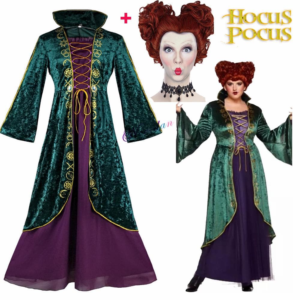Hocus Pocus Cosplay Winifred jelmez Piros királynő középkori ruha Winifred Sanderson Cosplay paróka ruha Halloween jelmez nőknek cm