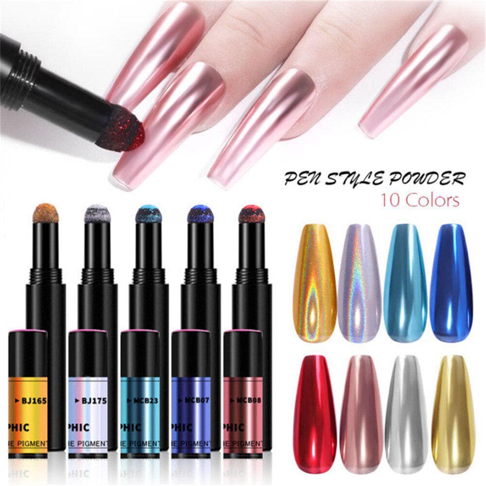 10 szín Air Cushion Magic Powder Pen Smink UV Gél Króm Holografikus Tükör Hatás Fém Púderek Körömdíszítés Lakkírozó Manikűr