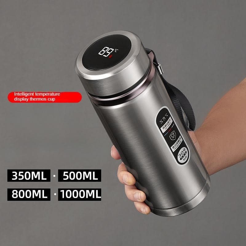 800ML-1L rozsdamentes acél termoszpalack 304-es teáspalack autóba, vákuumpalack LED hőmérsékletkijelzővel, hordozható ivópohár kék