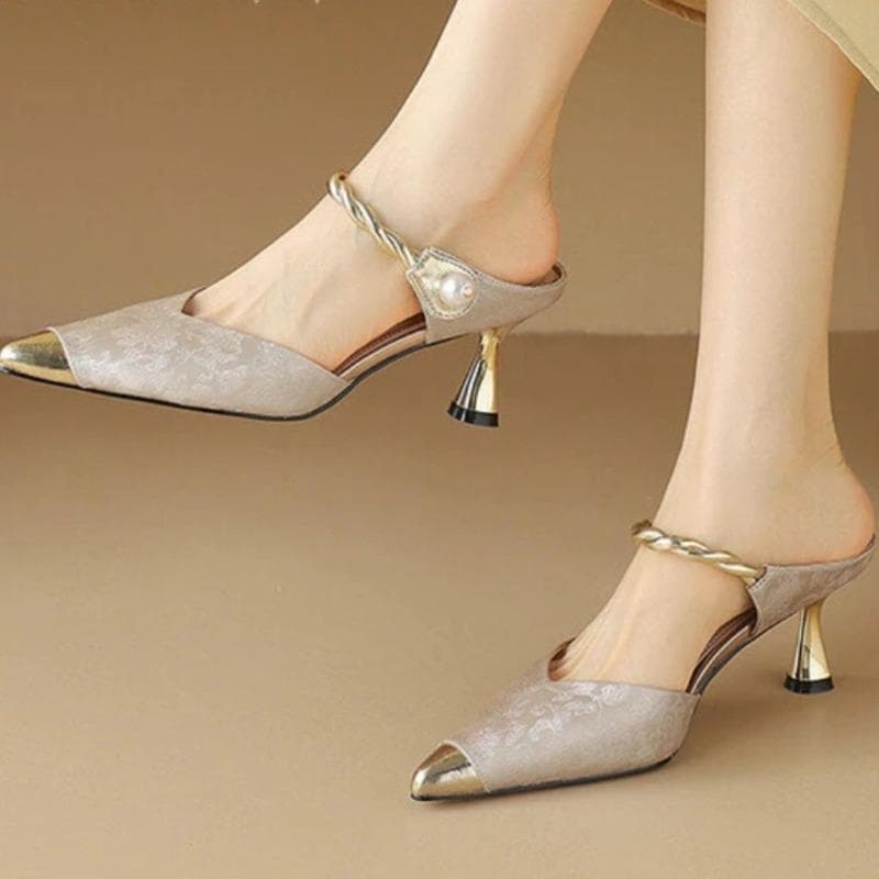 Új Eredeti Bőr Hegyes Orrú Sekély Körbetekert Orr Bokapánt Gyöngyös Slingback Szandál Nyári Ruha Elegáns 34-40 cm zöld