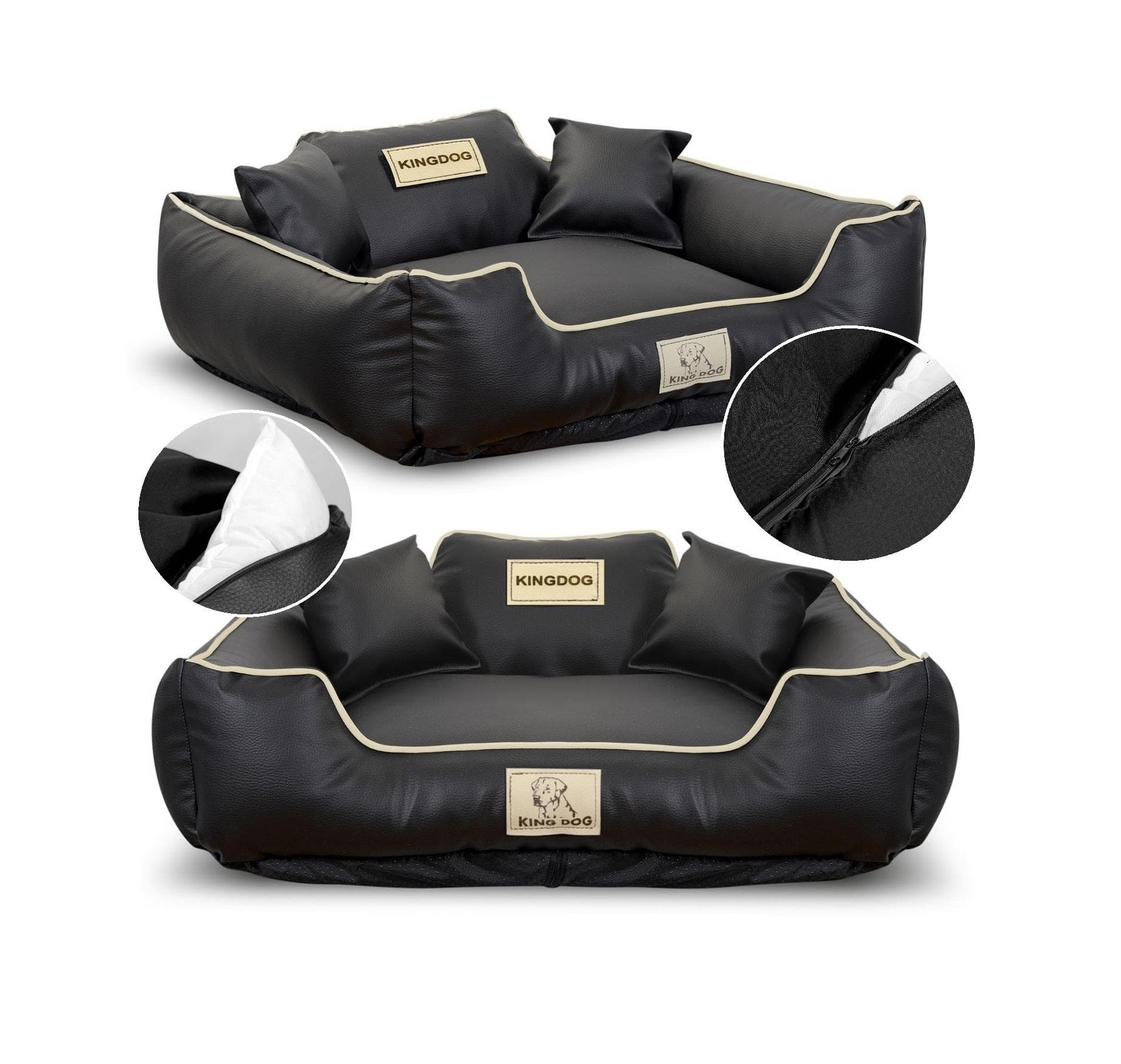 Kutyaágy, KINGDOG járóka, ECO LEATHER, Szín: fekete, Levehető, Csúszásgátló huzat, M-XL fekete