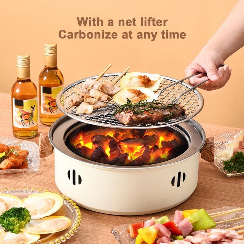 Hordozható barbecue grill koreai faszén tűzhely rozsdamentes acél hasított BBQ tűzhely kerek tapadásmentes grillállvány szabadtéri